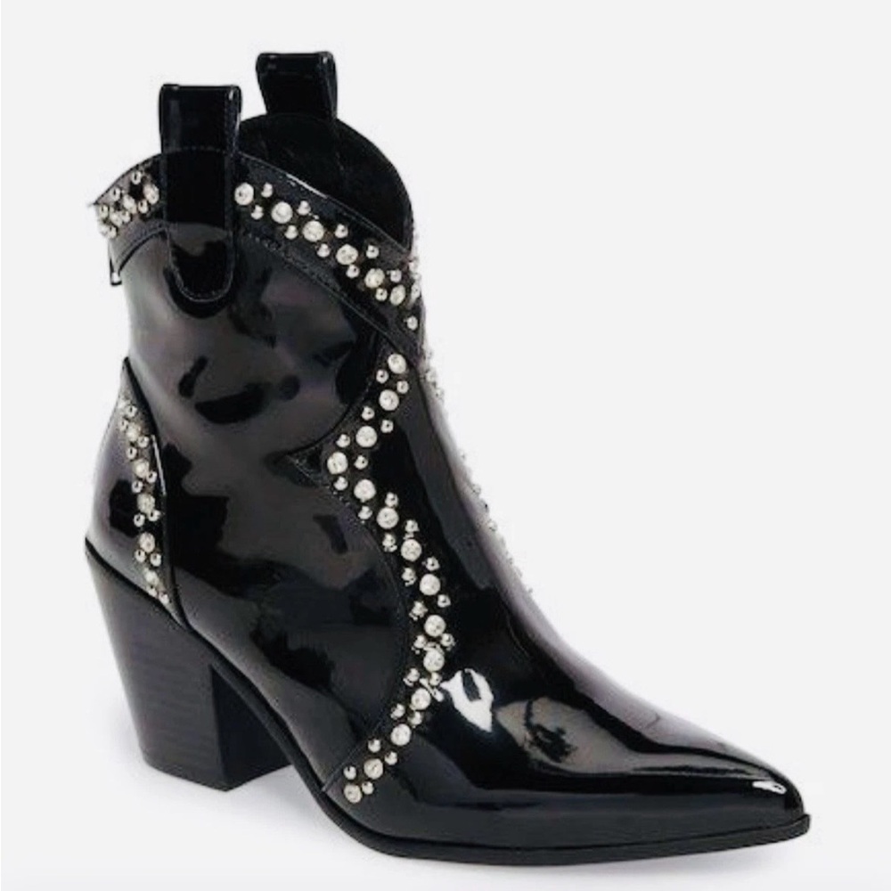 Jeffrey Campbell Black Patent Studded Heeled Boots